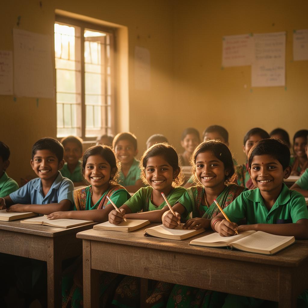 Smiling children in a rural classroom